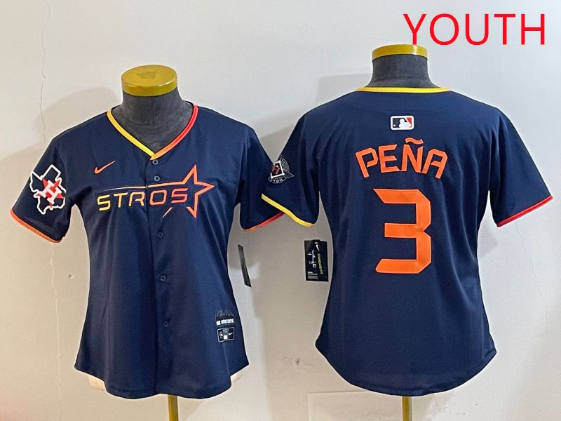 Youth Houston Astros 3 Pena Drak Blue Three generations Joint Name 2025 Nike MLB Jersey style 4109